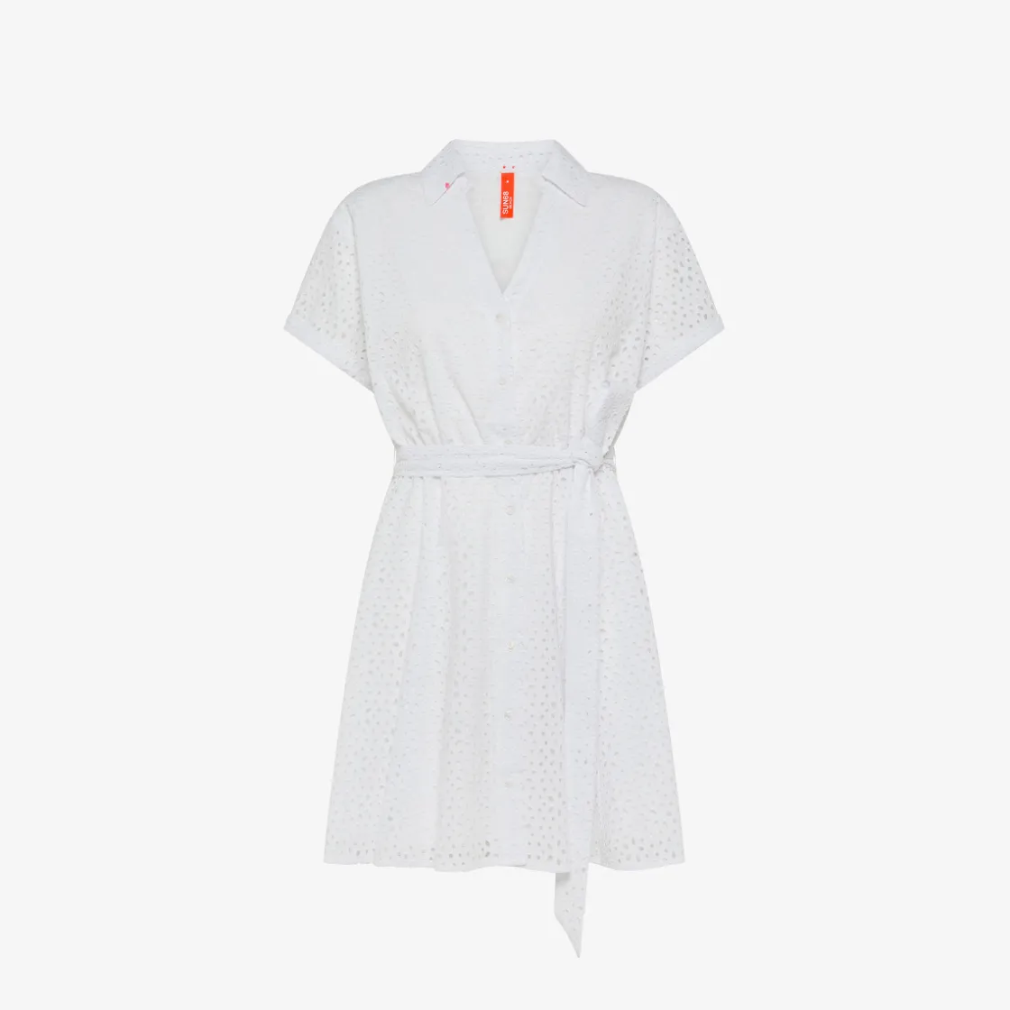 Online Abito chemisier in cotone Sangallo bianco Donna Abiti|Beachwear Donna