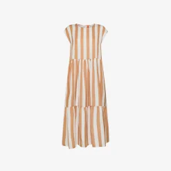 Discount Abito in lino a righe bianche e cammello Donna Abiti|Beachwear Donna