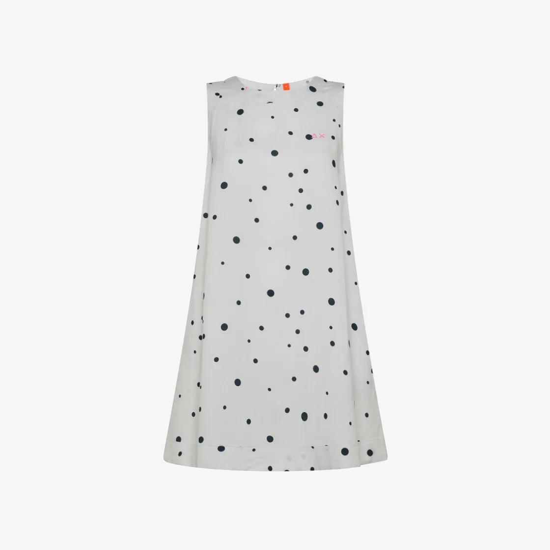 Outlet Abito in lino bianco e blu navy a pois Donna Abiti|Beachwear Donna