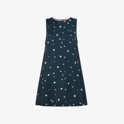 Discount Abito in lino blu navy e bianco a pois Donna Abiti|Beachwear Donna