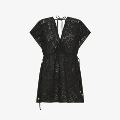 Online Abito kimono in cotone Sangallo nero Donna Abiti|Beachwear Donna