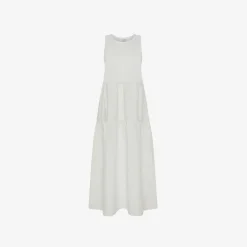 Discount Abito lungo in cotone bianco panna Donna Abiti