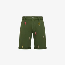 Fashion Bermuda chino con ricami verde scuro Bambino Pantaloni