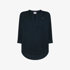 Online Blusa in lino blu navy Donna Camicie