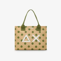 Clearance Borsa mare in canvas di cotone a pois beige e verde scuro Donna Borse|Accessori Donna