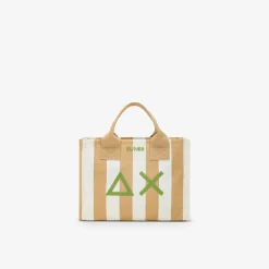 Hot Borsa mare in canvas di cotone a righe beige e bianche Donna Borse|Accessori Donna