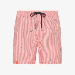 Fashion Boxer mare a righe arancio e bianche con ricami Uomo Costumi Uomo