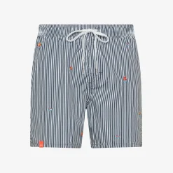 Fashion Boxer mare a righe blu navy e bianche con ricami Uomo Costumi Uomo