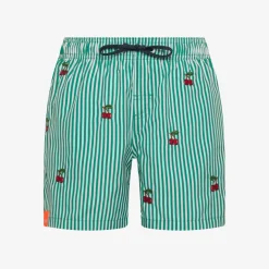New Boxer mare a righe verde prato e bianco con ricami Costumi Bimbo