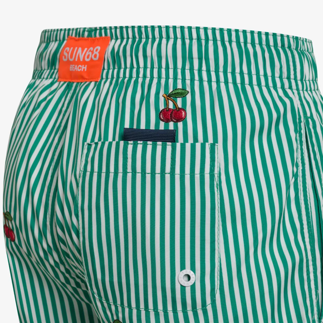 New Boxer mare a righe verde prato e bianco con ricami Costumi Bimbo