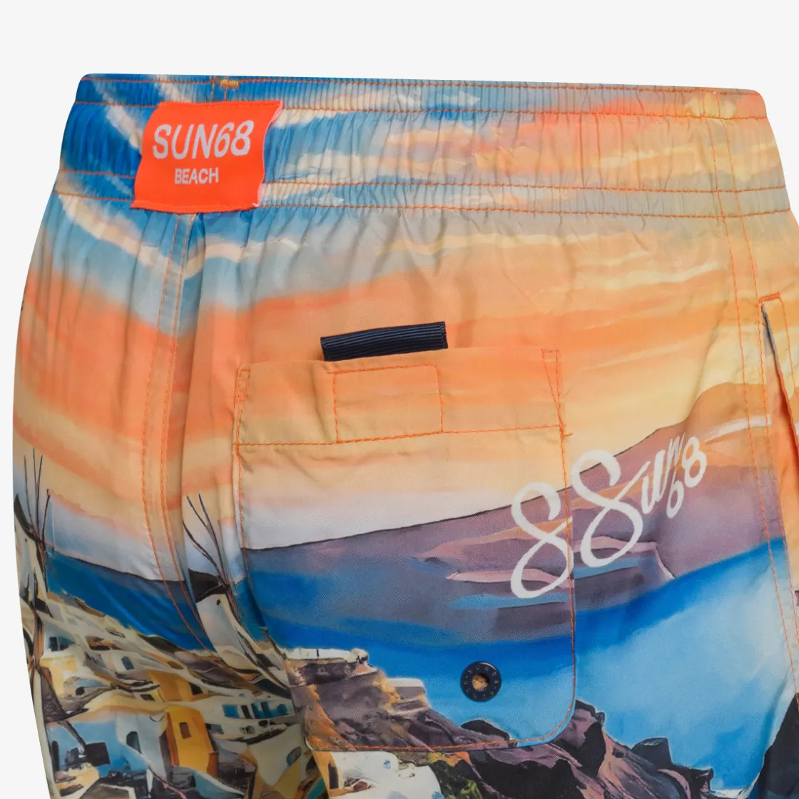 Discount Boxer mare con stampa arancio e blu royal Costumi Bimbo