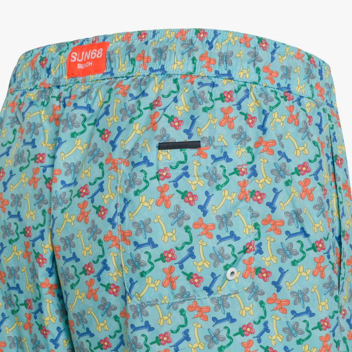Sale Boxer mare con stampa verde acqua e gialla Uomo Costumi Uomo