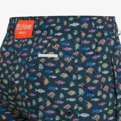 Online Boxer mare in nylon stampato blu navy e bianco Costumi Bimbo