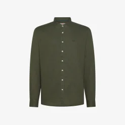 Clearance Camicia alla coreana in lino e cotone verde scuro Uomo Camicie