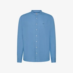 Clearance Camicia alla coreana in lino e cotone avio Uomo Camicie