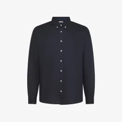 Hot Camicia button-down in lino e cotone blu navy Uomo Camicie