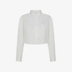 Outlet Camicia cropped in cotone bianco con logo ricamato Donna Camicie