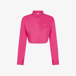 Hot Camicia cropped in cotone fucsia con logo ricamato Donna Camicie