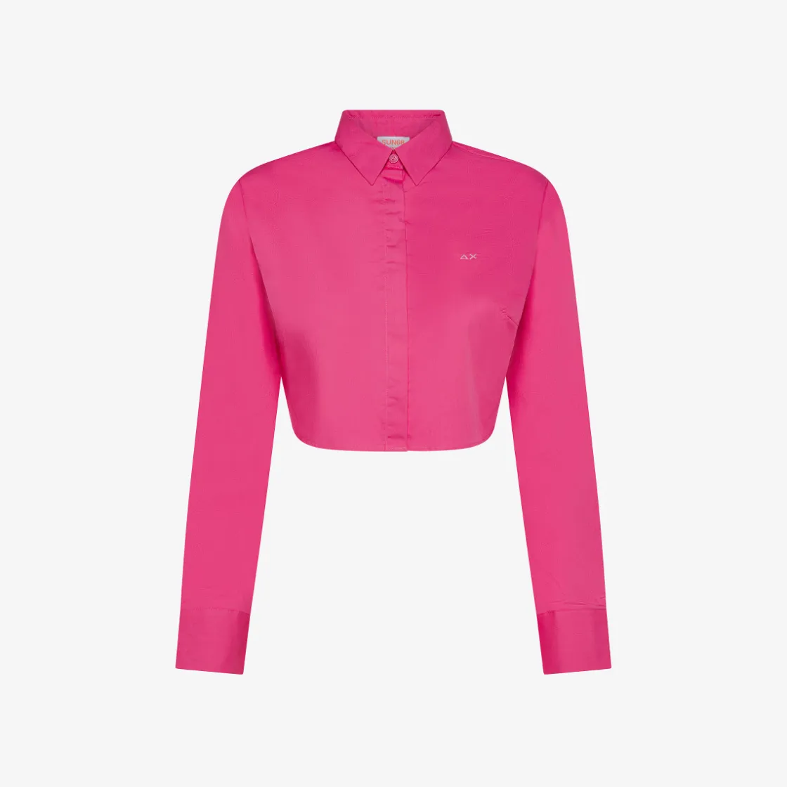 Hot Camicia cropped in cotone fucsia con logo ricamato Donna Camicie