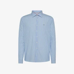 Outlet Camicia in cotone a righe bianche e azzurre Uomo Camicie
