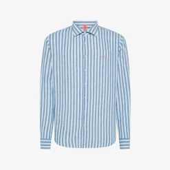 Hot Camicia in lino a righe beige e bianche Uomo Camicie|Beachwear Uomo