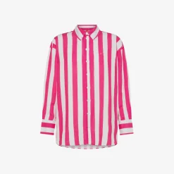 Sale Camicia in lino a righe bianche e fucsia Donna Camicie|Beachwear Donna