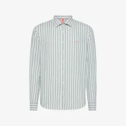 Sale Camicia in lino a righe verde menta e bianche Uomo Camicie|Beachwear Uomo