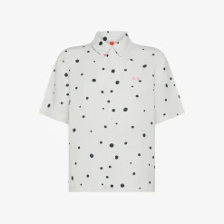 Outlet Camicia in lino bianco e blu navy a pois Donna Camicie|Beachwear Donna