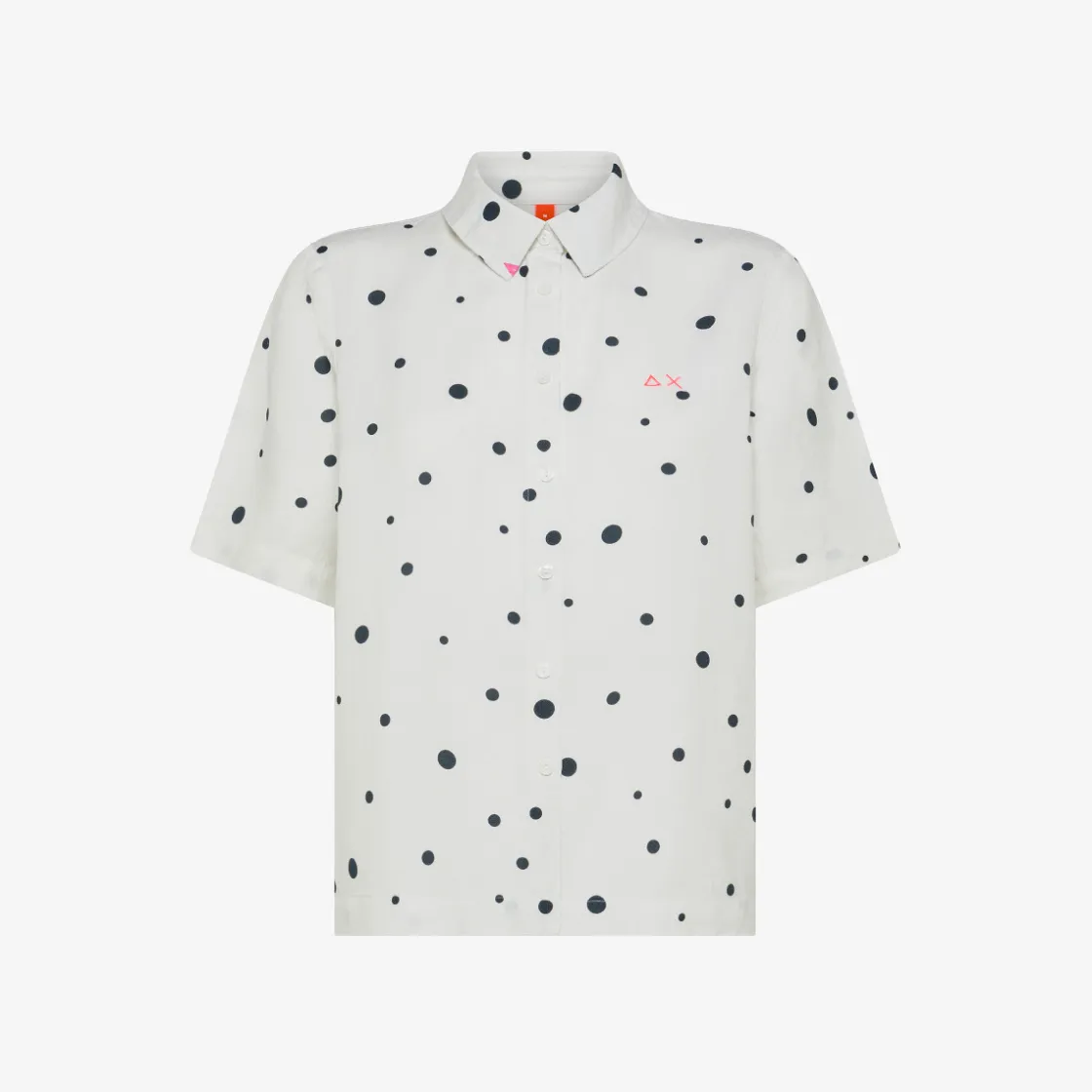 Outlet Camicia in lino bianco e blu navy a pois Donna Camicie|Beachwear Donna