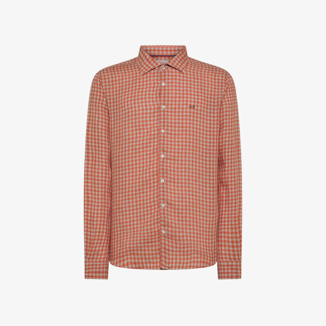 New Camicia in lino check arancio e grigio chiaro Uomo Camicie