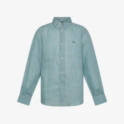 New Camicia in lino check azzurro e grigio chiaro Bambino Camicie