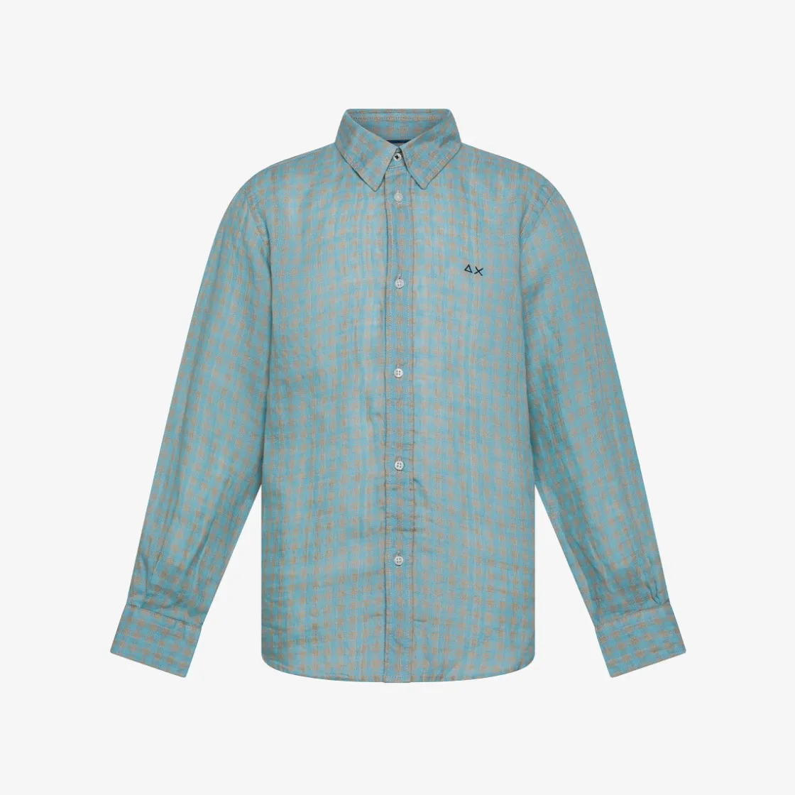 New Camicia in lino check azzurro e grigio chiaro Bambino Camicie