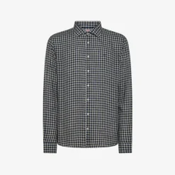 Outlet Camicia in lino check blu navy e grigio chiaro Uomo Camicie