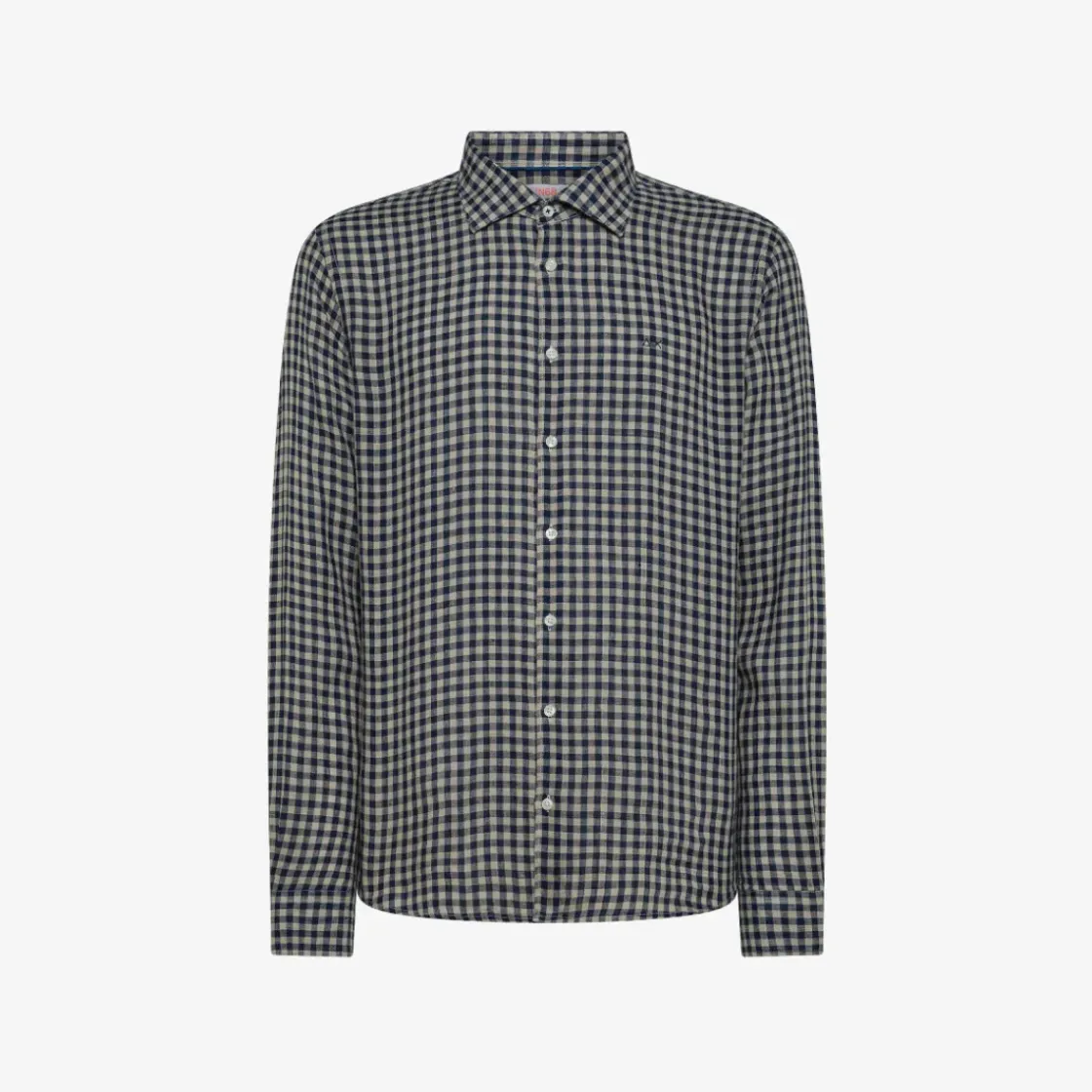 Outlet Camicia in lino check blu navy e grigio chiaro Uomo Camicie