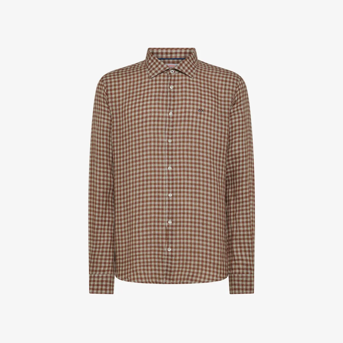 New Camicia in lino check marrone e grigio chiaro Uomo Camicie