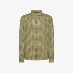 Discount Camicia in lino check verde oliva e grigio chiaro Uomo Camicie