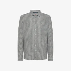 Hot Camicia in lino e cotone a righe bianche e grigio scuro Uomo Camicie