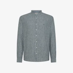 Best Camicia in lino e cotone a righe blu navy e bianche Uomo Camicie