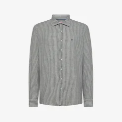 Best Camicia in lino e cotone a righe blu navy e bianche Uomo Camicie