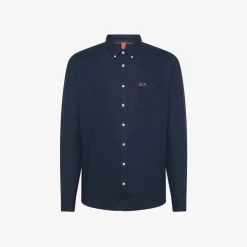 Online Camicia in lino e cotone blu navy Uomo Camicie|Beachwear Uomo