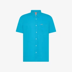 Fashion Camicia in lino e cotone turchese Uomo Camicie|Beachwear Uomo