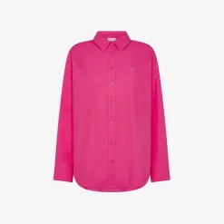 Outlet Camicia over in cotone fucsia con logo ricamato Donna Camicie