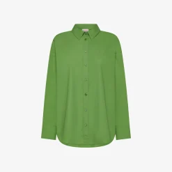 New Camicia over in cotone verde oliva con logo ricamato Donna Camicie
