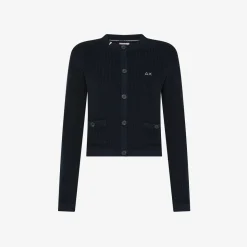 Outlet Cardigan in cotone a coste blu navy Donna Maglie