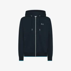 Outlet Felpa blu navy in piquet con cappuccio Uomo Felpe
