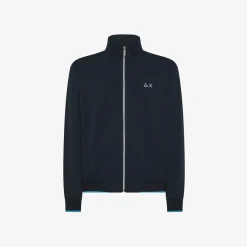 Fashion Felpa blu navy in piquet con zip Uomo Felpe