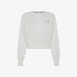 Clearance Felpa cropped in cotone bianco panna Donna Felpe