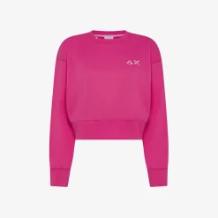Fashion Felpa cropped in cotone fucsia Donna Felpe