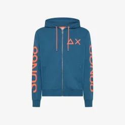 Outlet Felpa hoodie avio scuro con stampa fluo Uomo Felpe