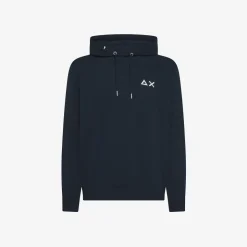 New Felpa hoodie blu navy con logo ricamato Uomo Felpe